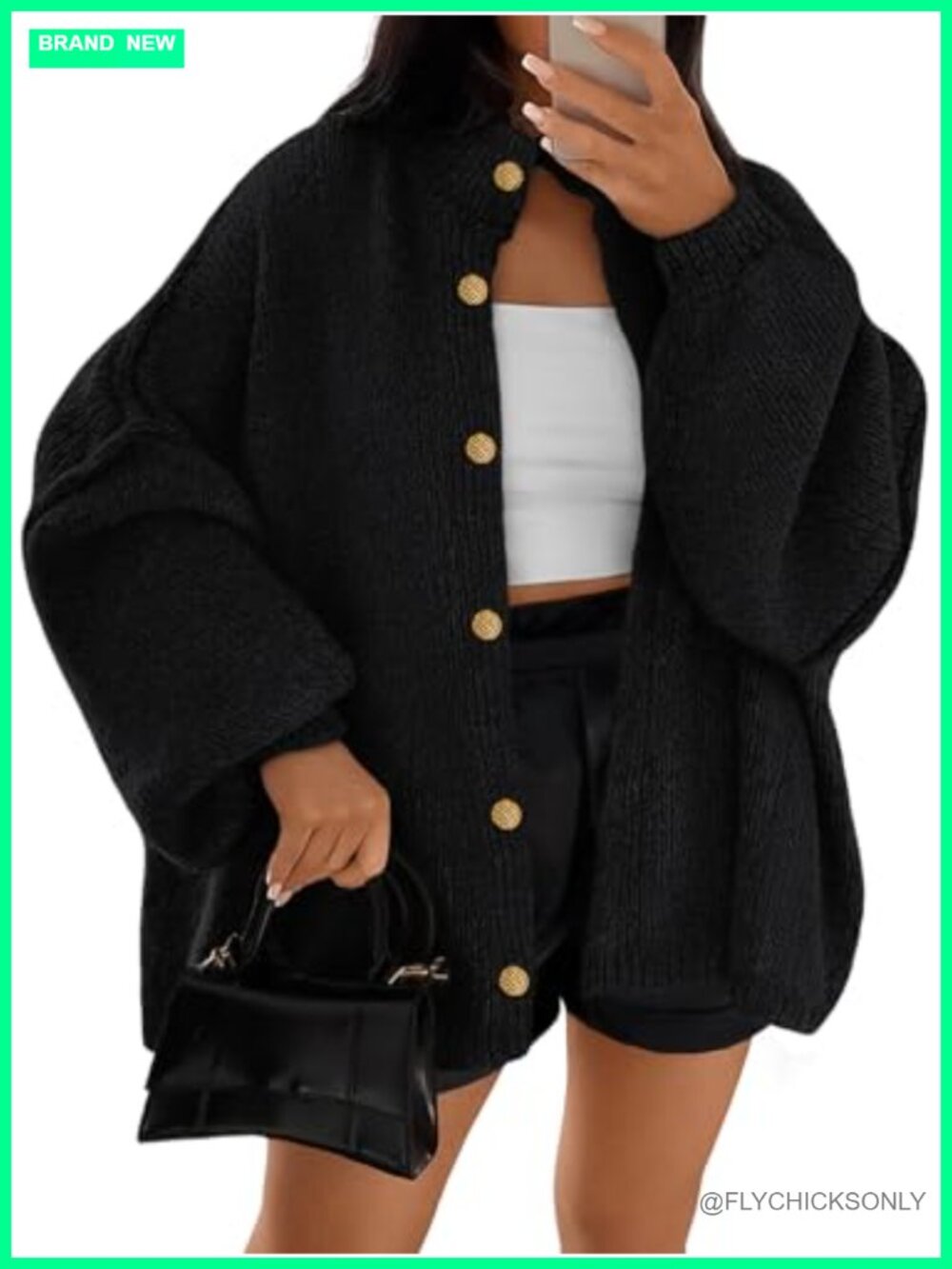 Oversized Chunky Knit Cardigan Button Up Mock Neck Long Sleeve Sweater